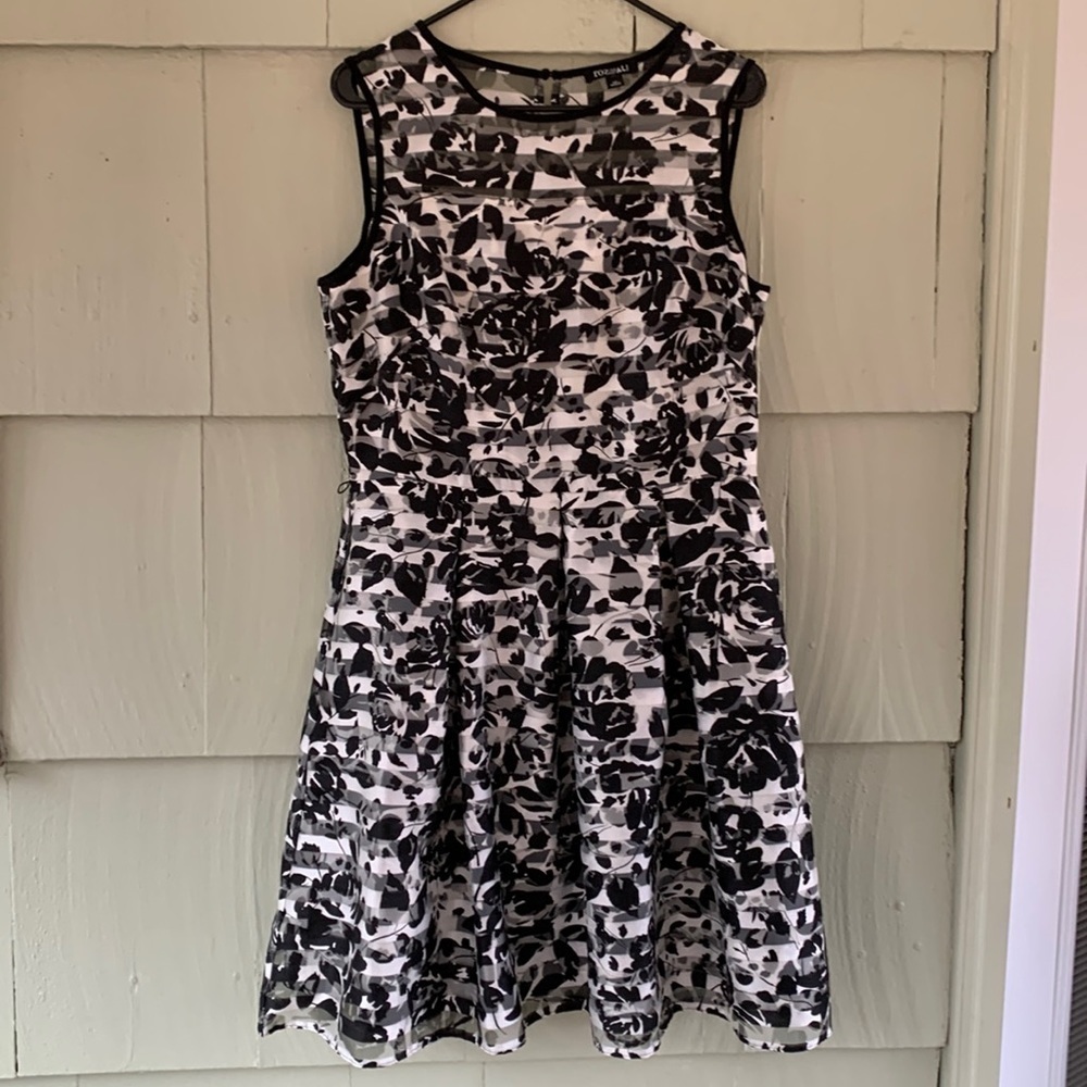 ROZ and Ali black and white a floral sheet stripe dress